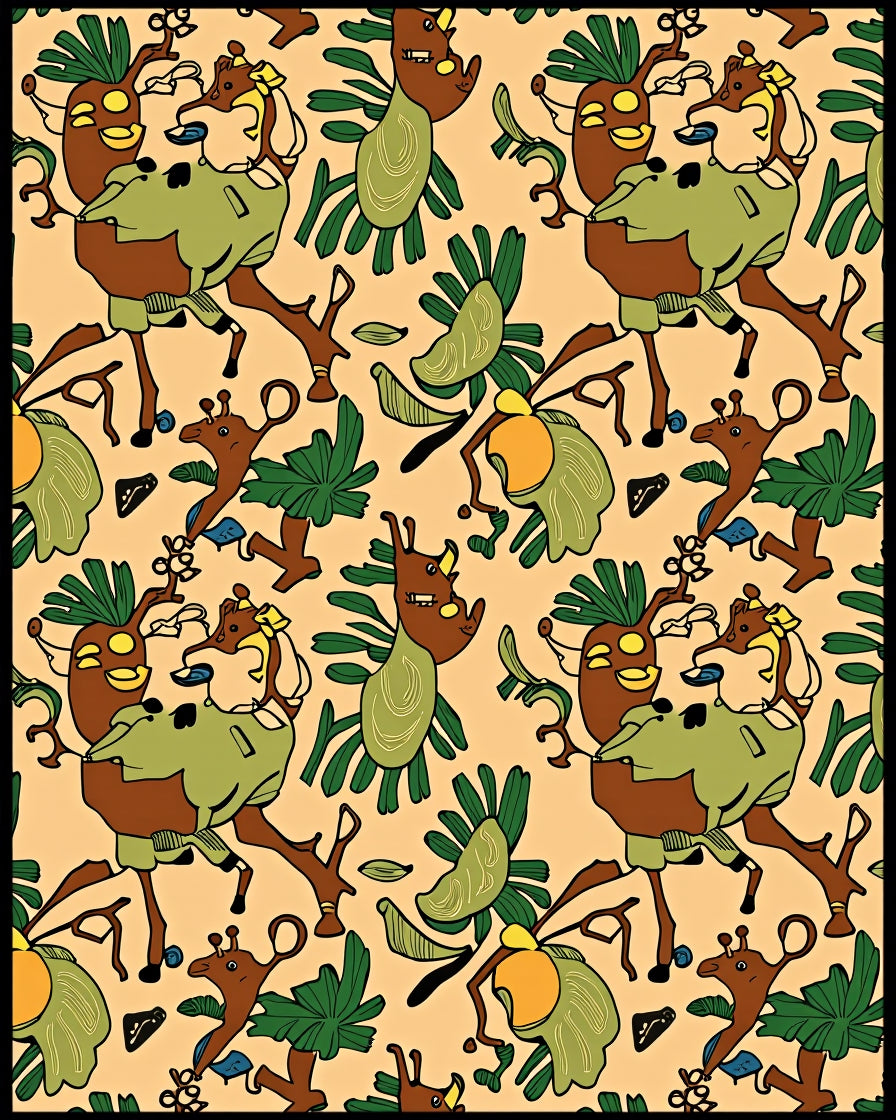 Whimsical Brown Giraffe Tropical Foliage Rug