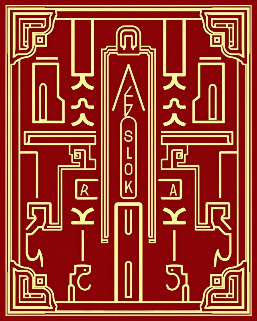 Deep Red Golden Geometric Frame Rug
