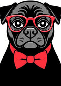 Sleek Black Pug Red Bowtie Glasses Rug