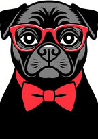 Sleek Black Pug Red Bowtie Glasses Rug