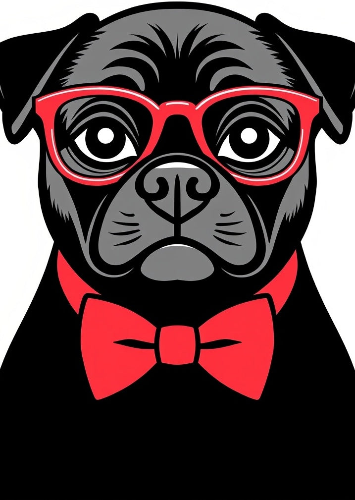 Sleek Black Pug Red Bowtie Glasses Rug