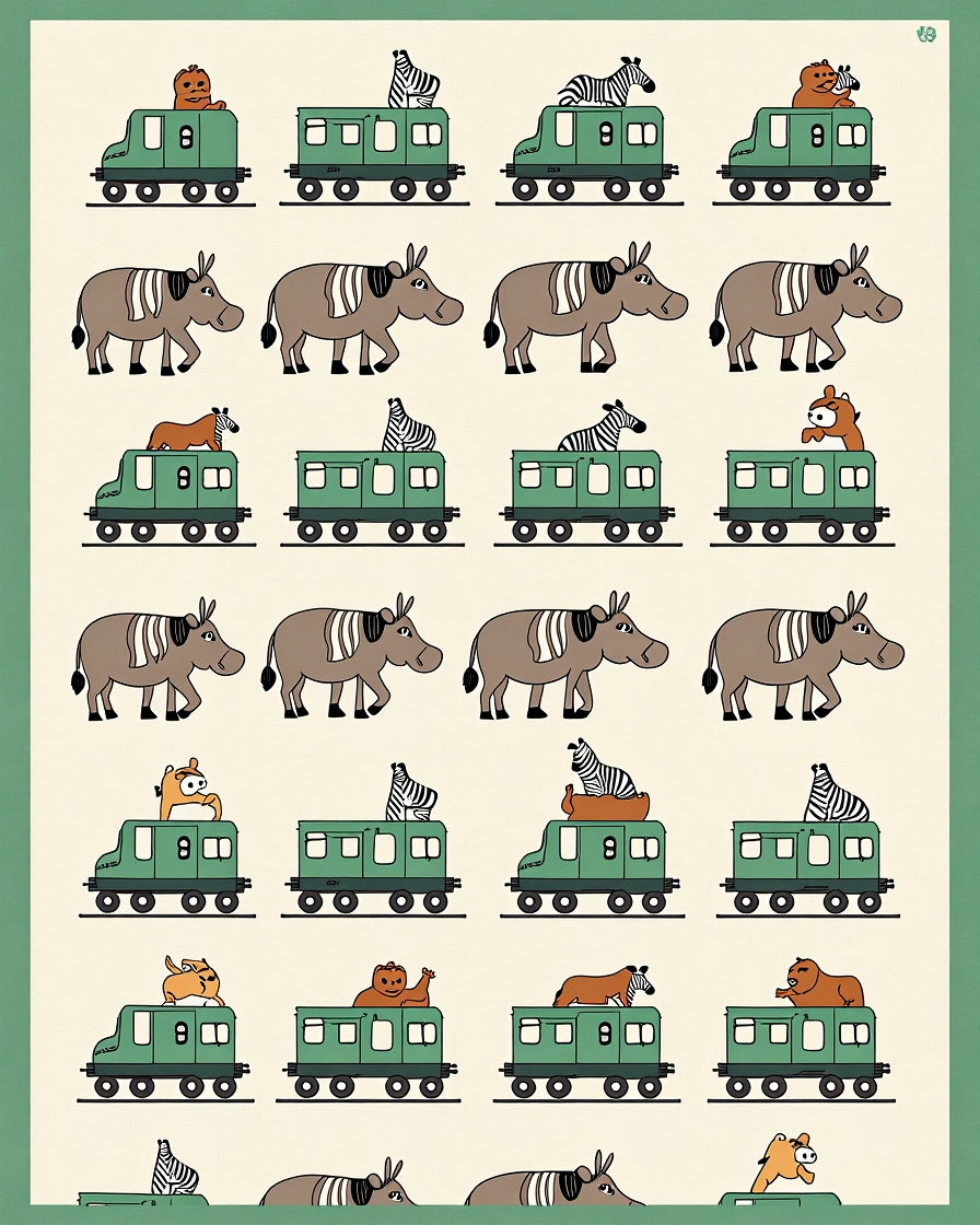 Safari Animals Train Collection Rug