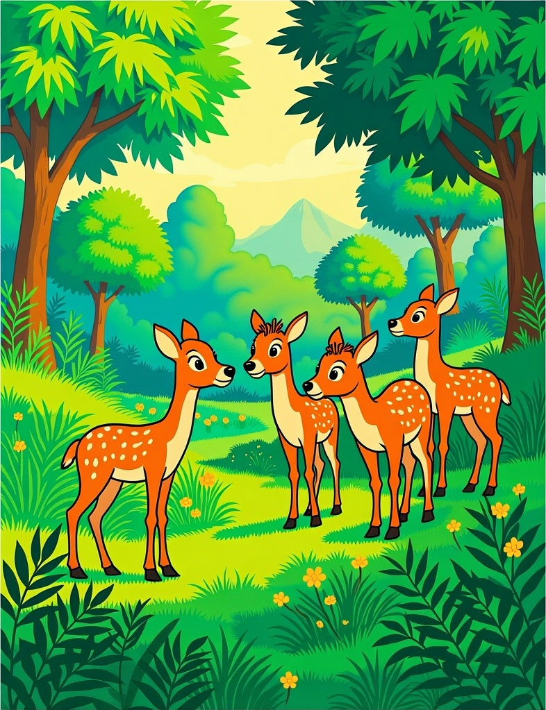 Whimsical Forest Deer Meadow Scene Rug