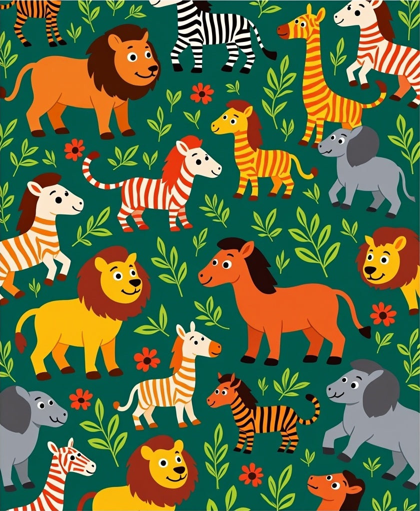 Playful Jungle Animals Medley Rug
