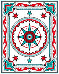 Red Turquoise Starburst Medallion Border Rug