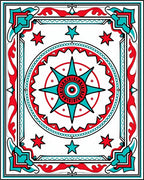 Red Turquoise Starburst Medallion Border Rug