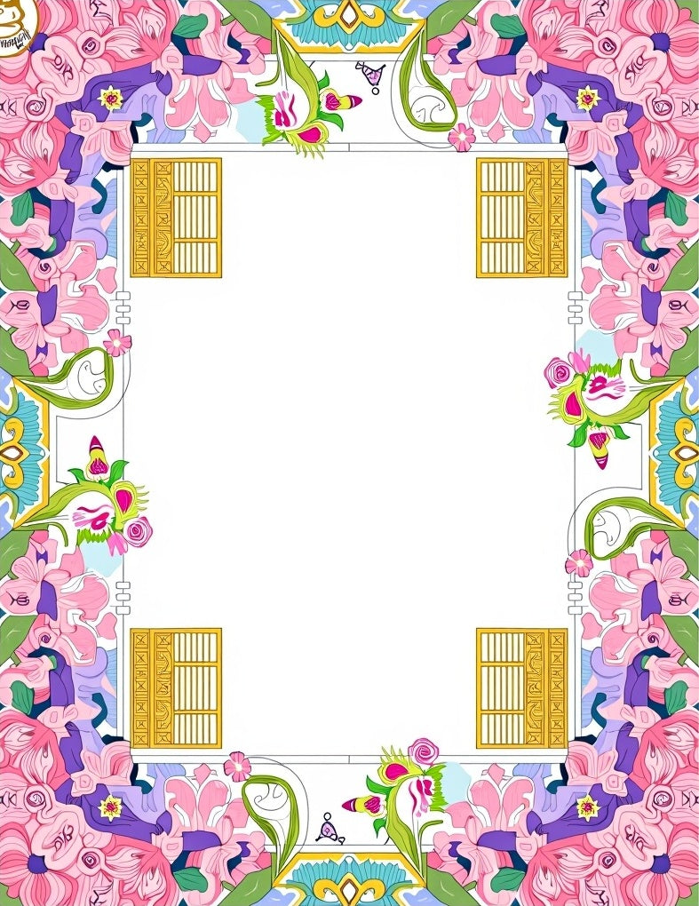 Art Nouveau Pink Floral Gilded Frame Rug