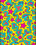 Retro Yellow Blue Pink Swirl Stars Rug