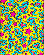 Retro Yellow Blue Pink Swirl Stars Rug