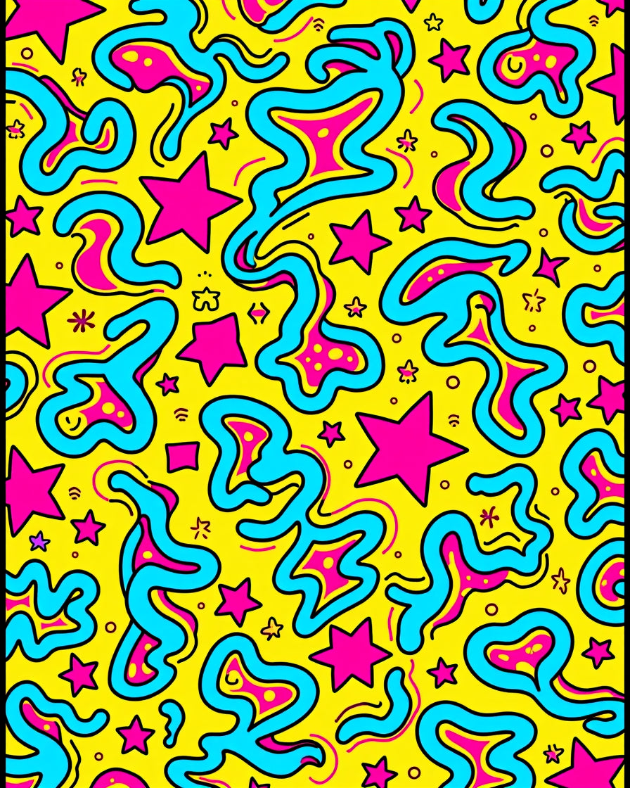 Retro Yellow Blue Pink Swirl Stars Rug