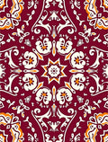 Deep Crimson Floral Medallion Symmetry Rug