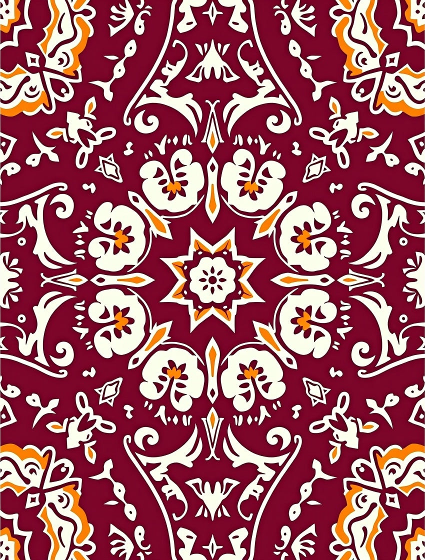Deep Crimson Floral Medallion Symmetry Rug