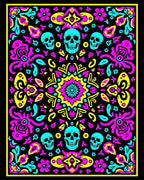 Bright Turquoise Skull Floral Mandala Rug