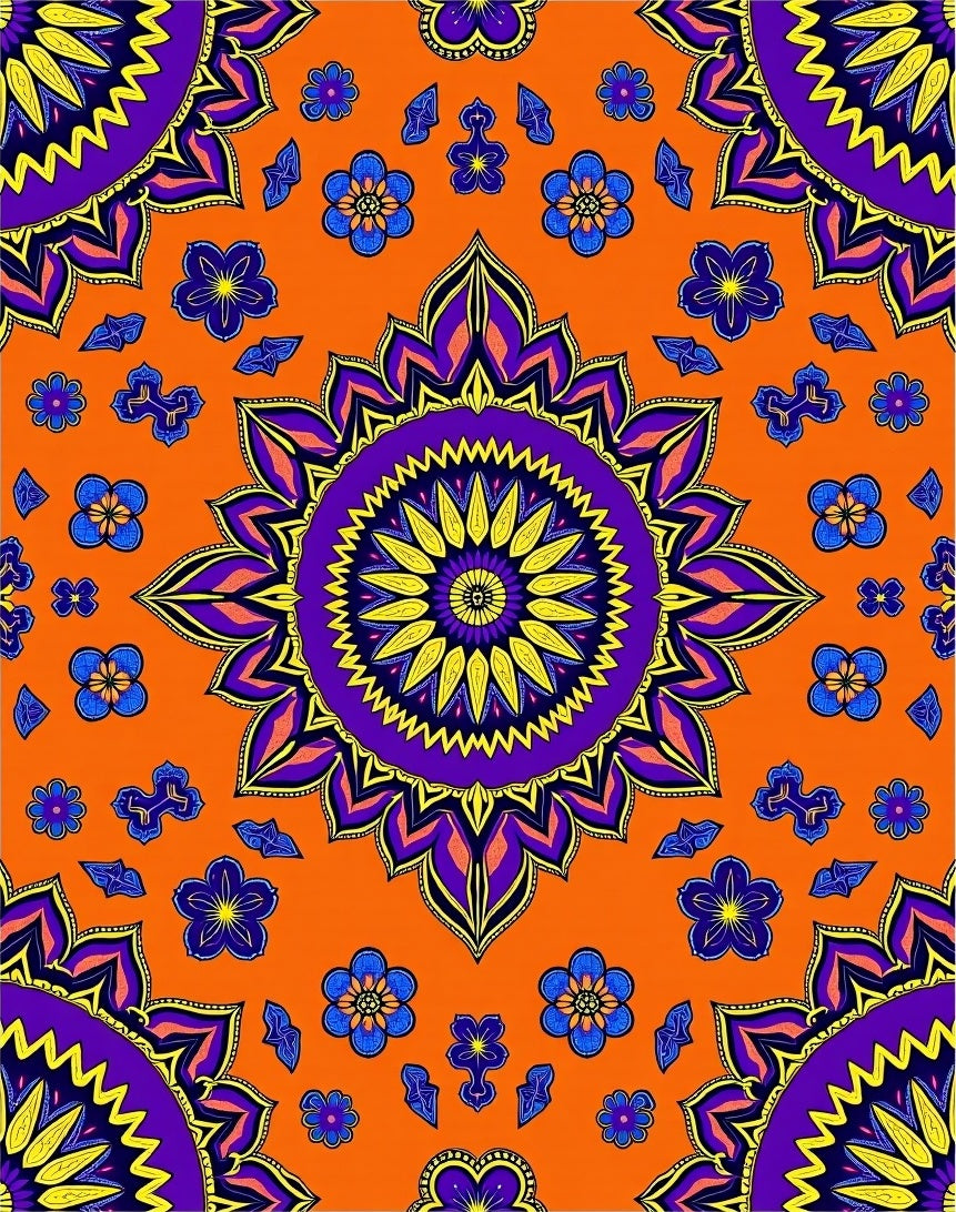 Vibrant Orange Floral Mandala Rug