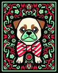 Playful Pug Red Mint Floral Border Rug