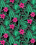 Bold Pink Floral Teal Leaf Black Rug
