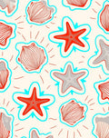 Red Gray Seashell Starfish Abstract Rug
