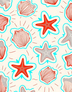 Red Gray Seashell Starfish Abstract Rug