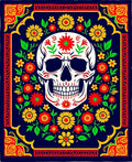 Vibrant Folk Floral Skull Art Rug
