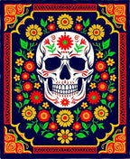 Vibrant Folk Floral Skull Art Rug