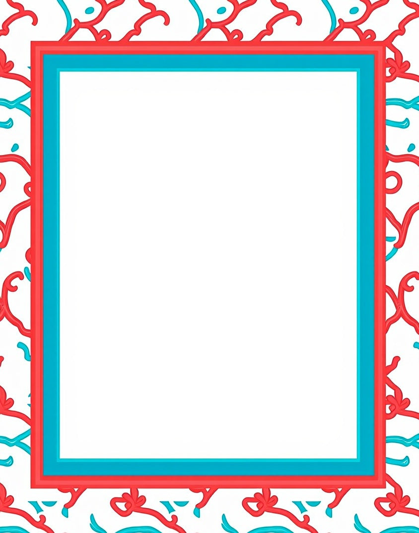 Coral Teal Swirl Border Rug