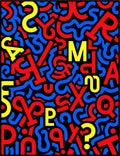 Bold Red Blue Yellow Alphabet Collage Rug