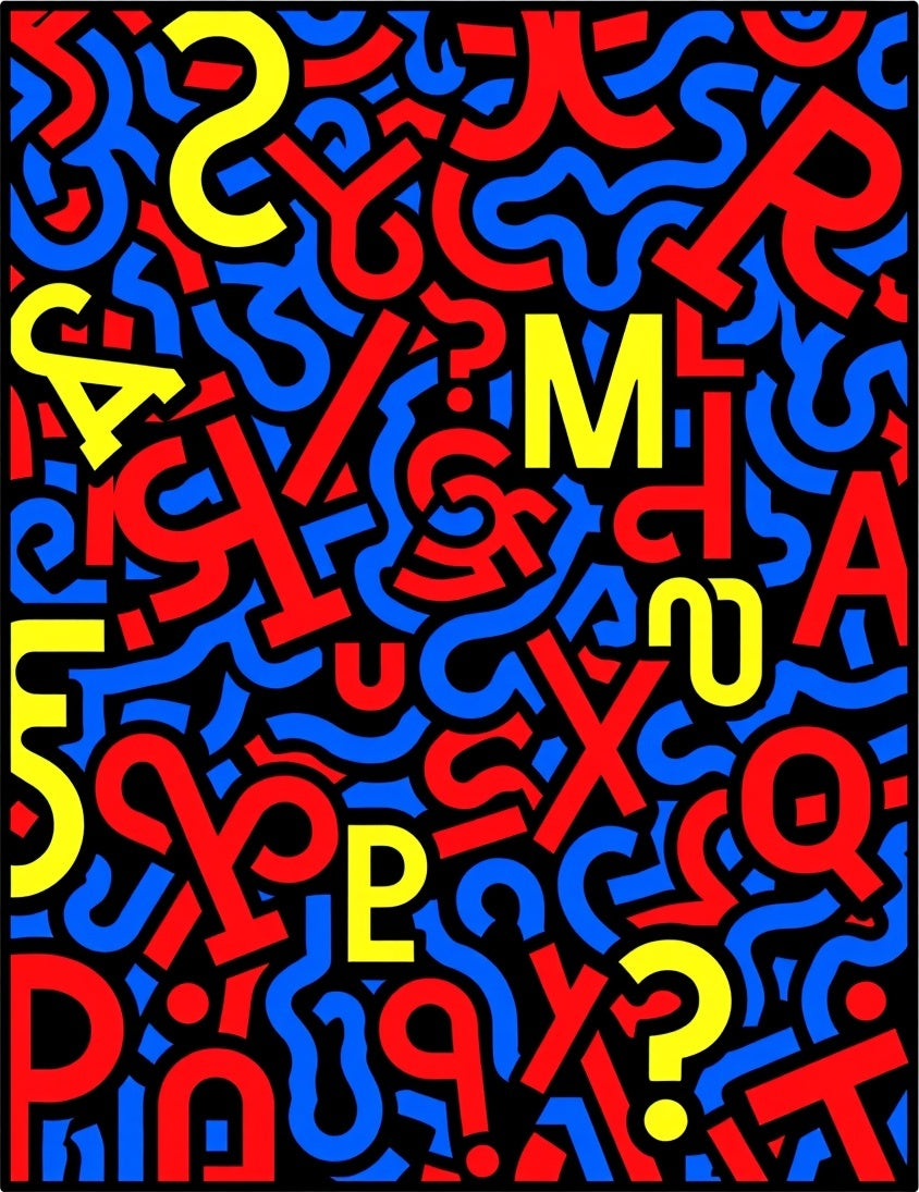 Bold Red Blue Yellow Alphabet Collage Rug