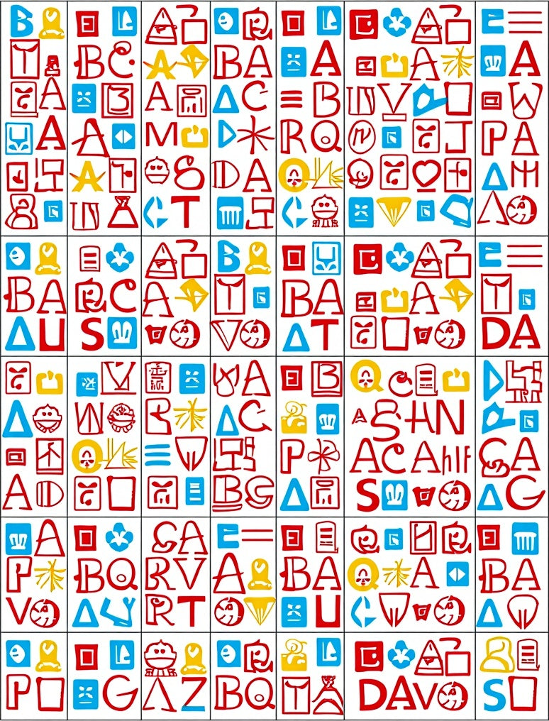Red Blue Yellow Alphabet Collage Rug