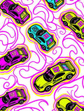 Retro Neon Cars Swirl Background Rug