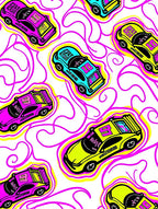 Retro Neon Cars Swirl Background Rug