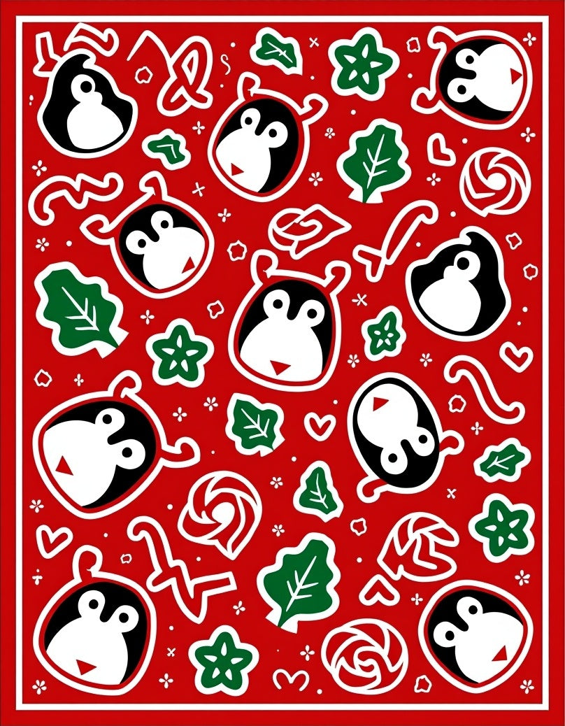 Red Penguin Holiday Collage Rug