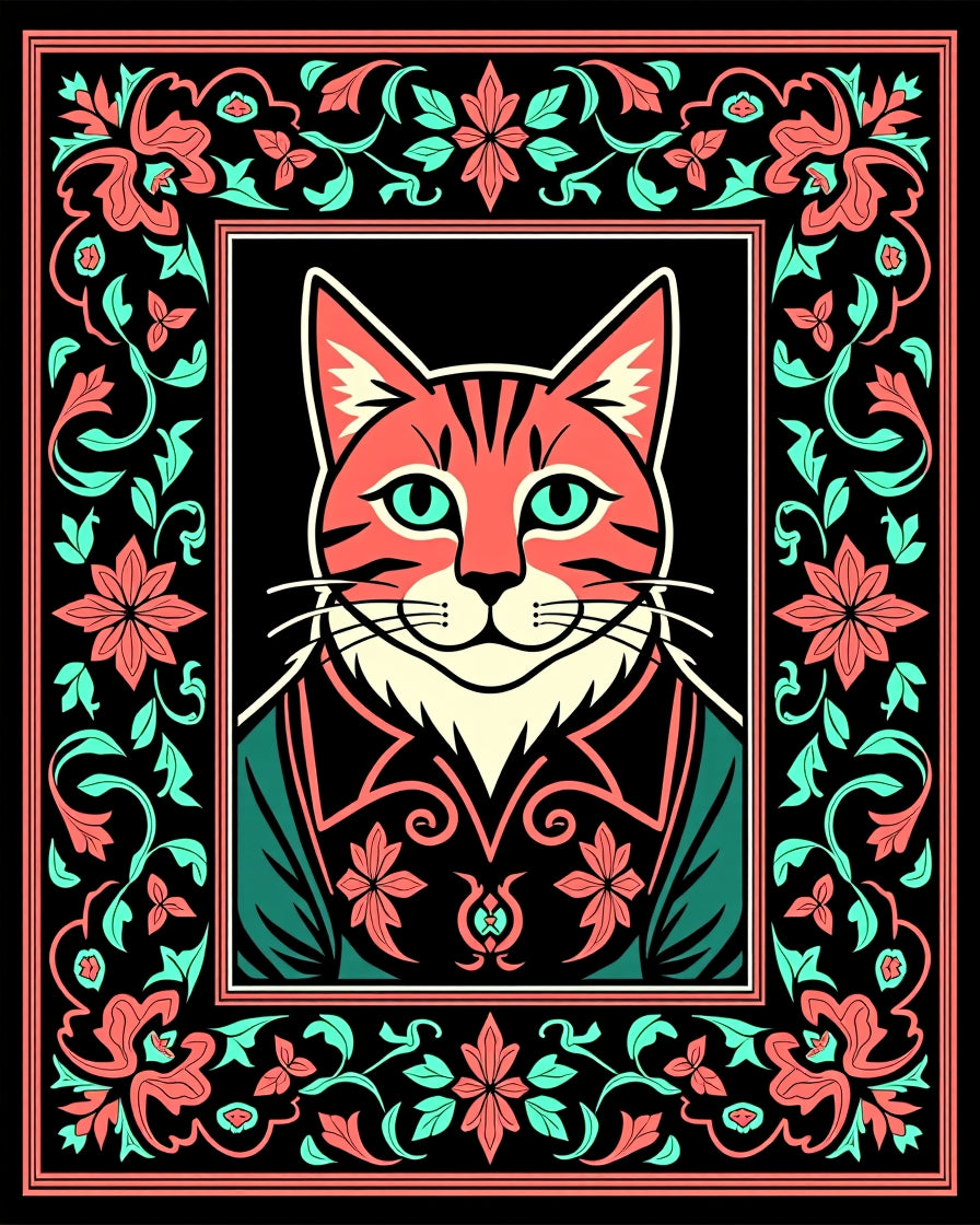 Whimsical Pink Floral Cat Portrait Rug