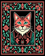 Whimsical Pink Floral Cat Portrait Rug