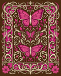 Pink Butterfly Floral Scroll Border Rug