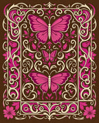 Pink Butterfly Floral Scroll Border Rug