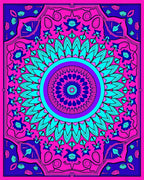 Vibrant Magenta Teal Mandala Bloom Rug