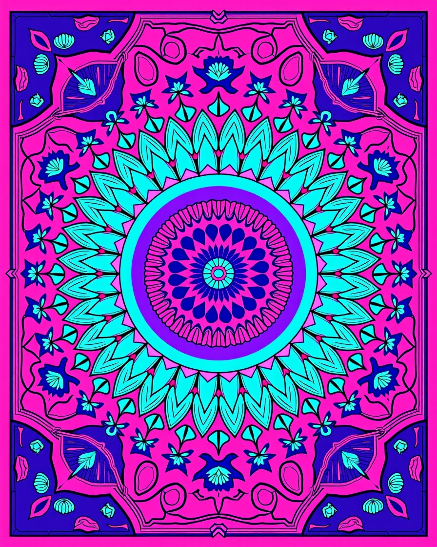 Vibrant Magenta Teal Mandala Bloom Rug