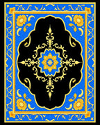 Golden Sunburst Blue Floral Bloom Rug