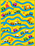 Bright Yellow Blue Cars Road Playtime Rug