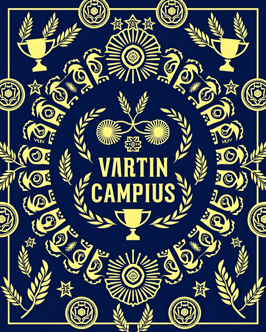 Navy Golden Laurel Medallion Trophy Rug