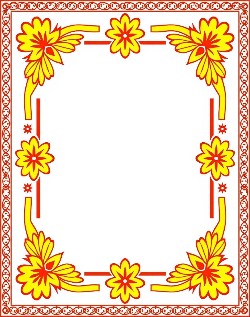 Red Yellow Bold Floral Border Rug