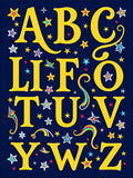 Yellow ABC Alphabet Starry Night Rug