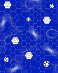 Vibrant Blue Soccer Hexagon Balls Rug