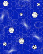 Vibrant Blue Soccer Hexagon Balls Rug