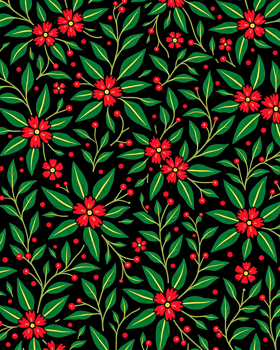 Red Blooming Branches Berry Accents Rug