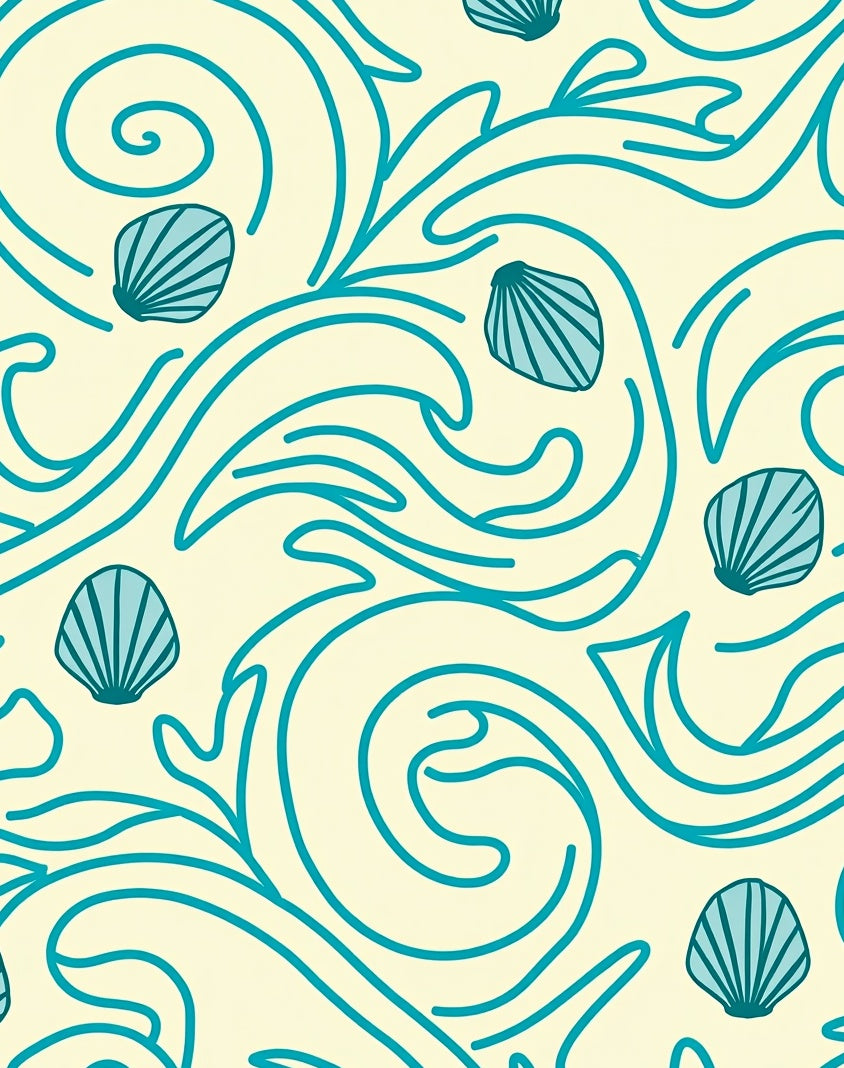 Coastal Blue Seashell Swirls Rug