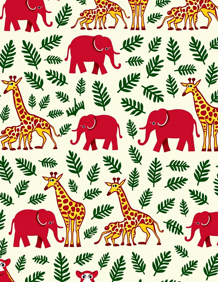 Red Elephants and Giraffes Garden Rug
