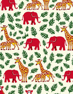 Red Elephants and Giraffes Garden Rug