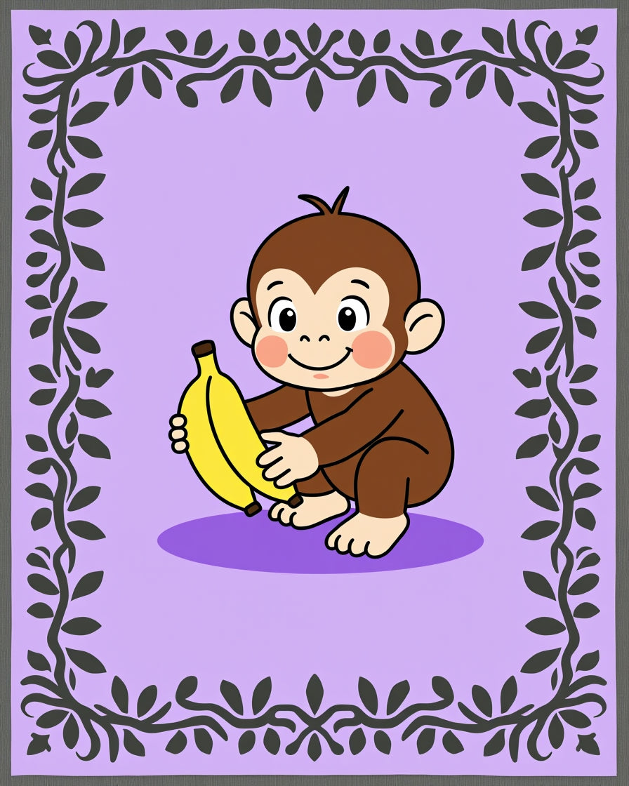 Cute Monkey With Banana Lavender Border Rug