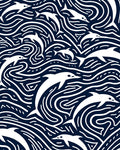 Playful White Dolphins Navy Swirls Rug